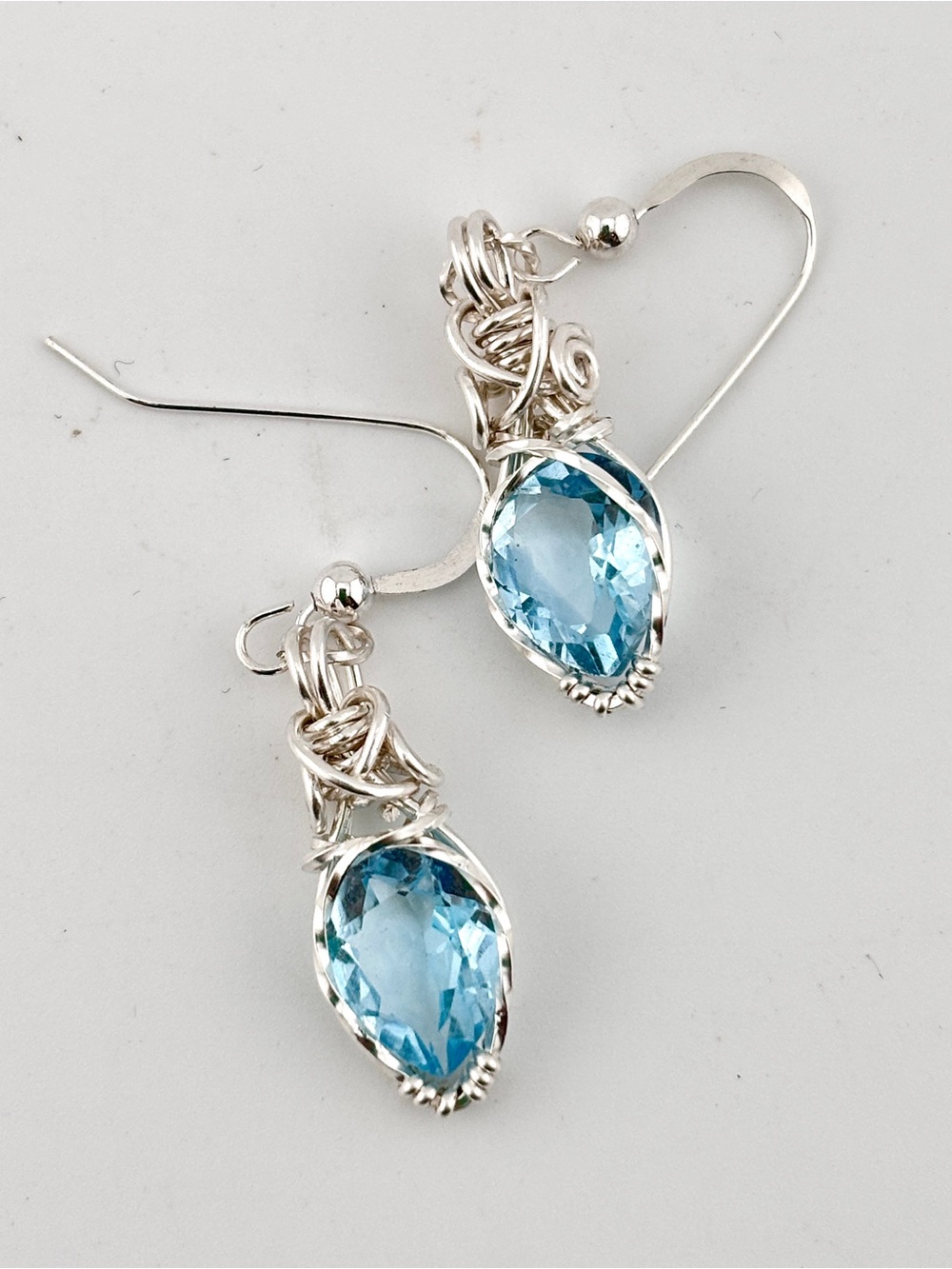 HANDMADE Sky Blue Topaz Silver Filled and Sterling Silver Dangle Earrings